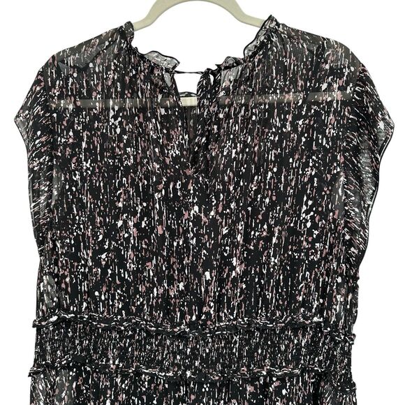 Simply Vera XXL Midi Dress Black Chiffon w/ Slip Black Pink Smocked Hi-Lo Party - Picture 4 of 10